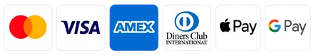 Mastercard, Visa, American Express, Diners Club, Apple Pay and Google Pay accepted at the checkout